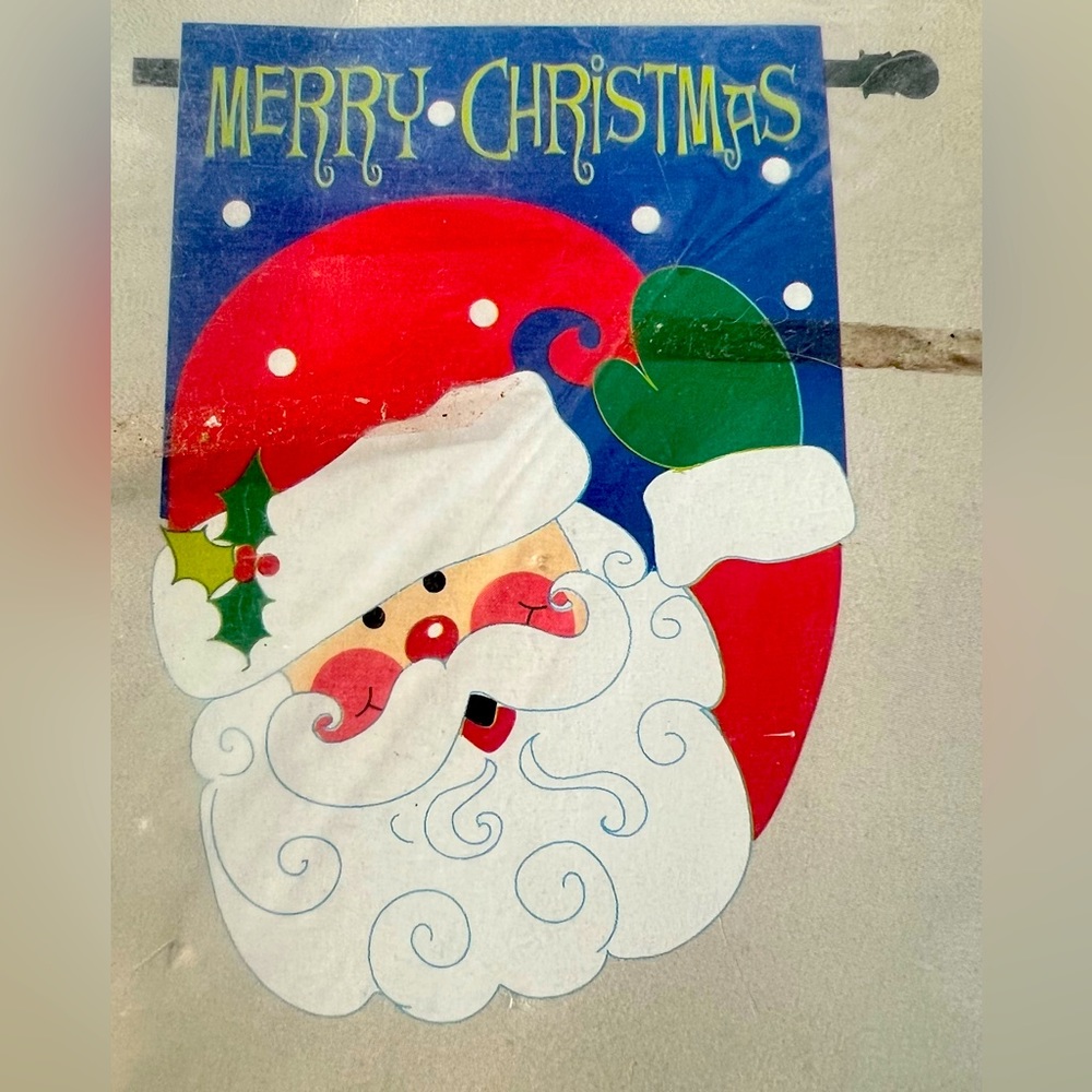 Evergreen decorative outdoor appliqué Merry Christmas Santa clause flag